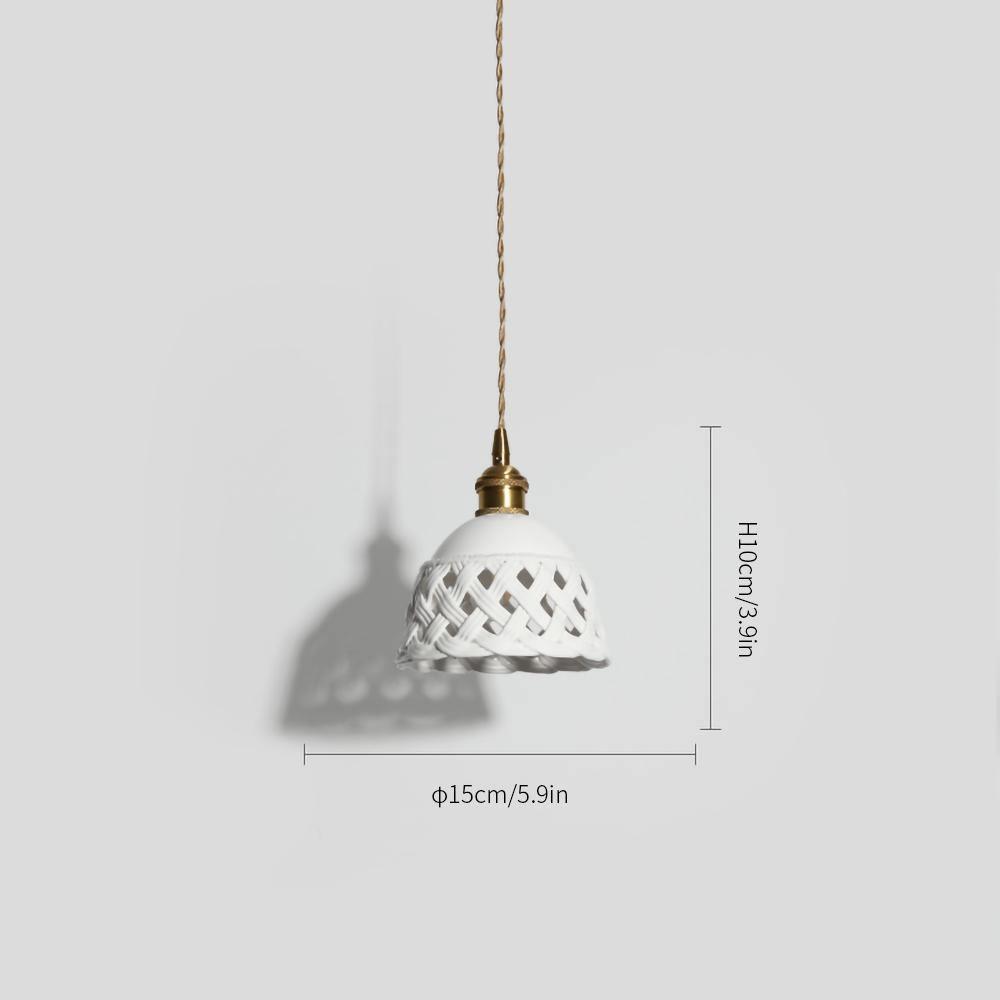 Modern Hand Carved White Ceramic Pendant Lamp with Adjustable Hanging Cord and Brass Finish