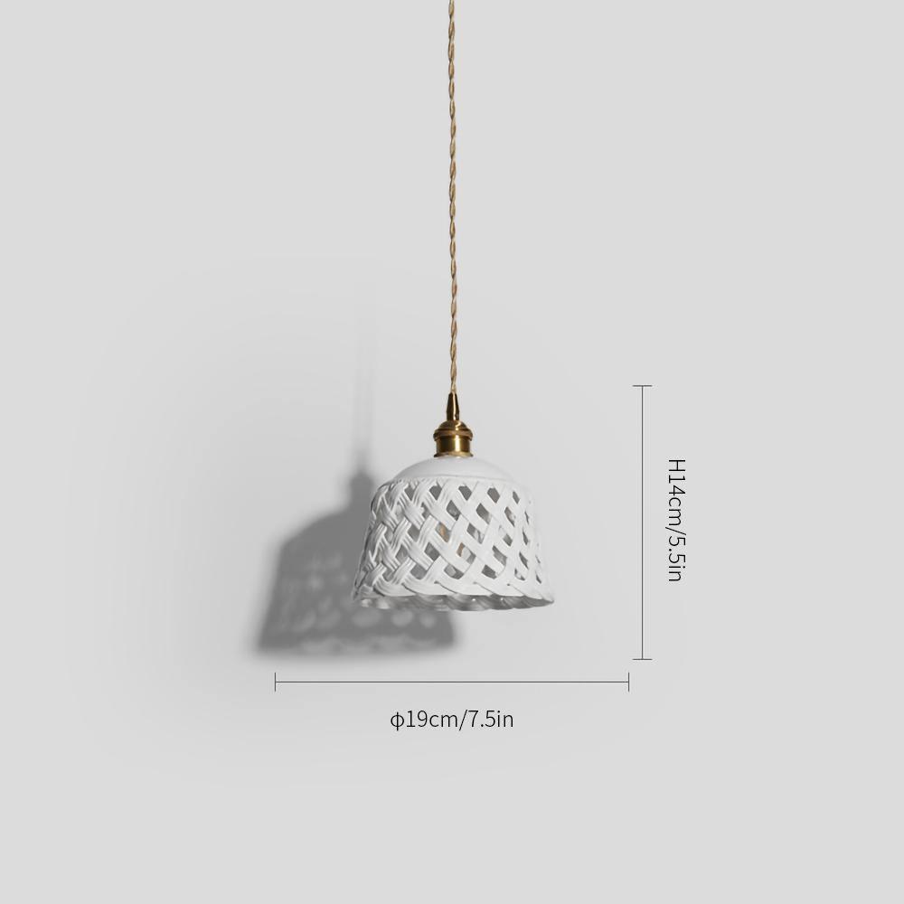 Modern Hand Carved White Ceramic Pendant Lamp with Adjustable Hanging Cord and Brass Finish