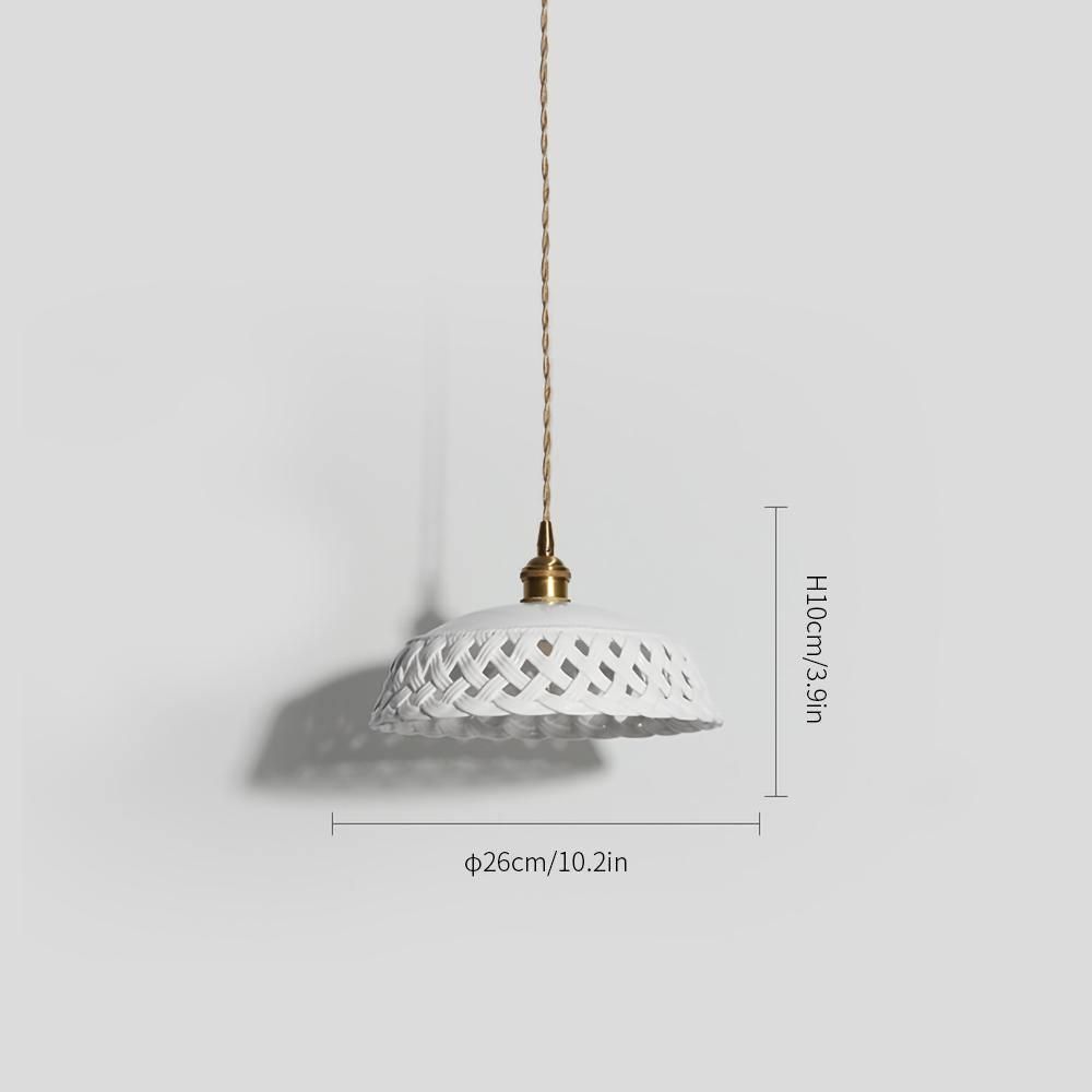 Modern Hand Carved White Ceramic Pendant Lamp with Adjustable Hanging Cord and Brass Finish