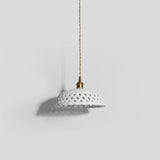 Modern Hand Carved White Ceramic Pendant Lamp with Adjustable Hanging Cord and Brass Finish