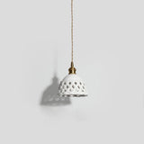 Modern Hand Carved White Ceramic Pendant Lamp with Adjustable Hanging Cord and Brass Finish