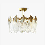 Modern Hand Formed Pattern Glass Petal Chandelier with Copper Finish for Living and Dining Rooms