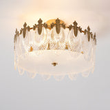 Modern Hand Formed Pattern Glass Petal Chandelier with Copper Finish for Living and Dining Rooms