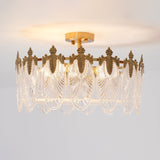 Modern Hand Formed Pattern Glass Petal Chandelier with Copper Finish for Living and Dining Rooms