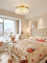 Modern Hand Formed Pattern Glass Petal Chandelier with Copper Finish for Living and Dining Rooms