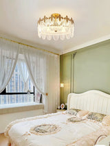 Modern Hand Formed Pattern Glass Petal Chandelier with Copper Finish for Living and Dining Rooms