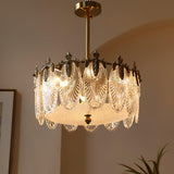 Modern Hand Formed Pattern Glass Petal Chandelier with Copper Finish for Living and Dining Rooms