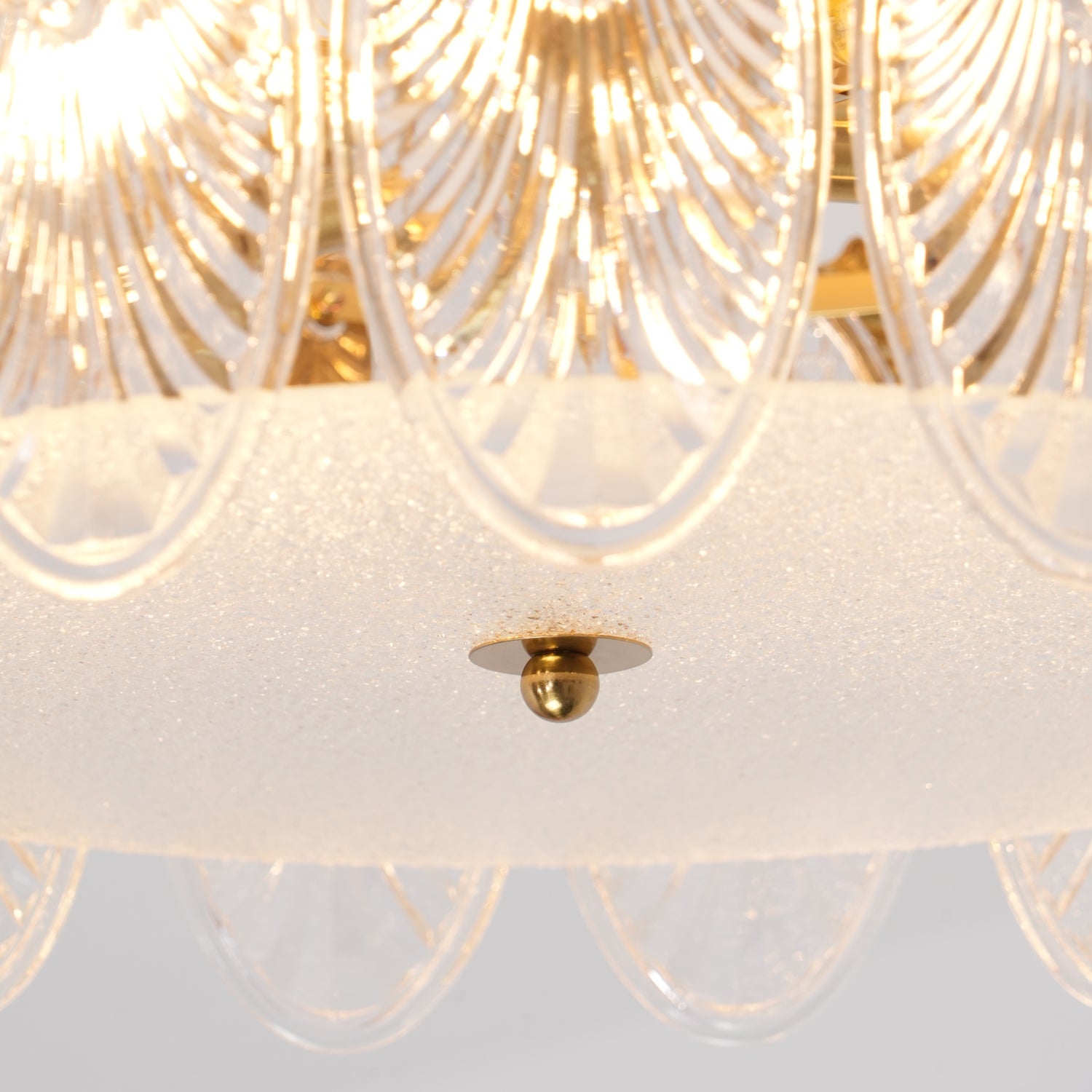 Modern Hand Formed Pattern Glass Petal Chandelier with Copper Finish for Living and Dining Rooms