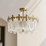 Modern Hand Formed Pattern Glass Petal Chandelier with Copper Finish for Living and Dining Rooms