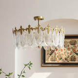 Modern Hand Formed Pattern Glass Petal Chandelier with Copper Finish for Living and Dining Rooms