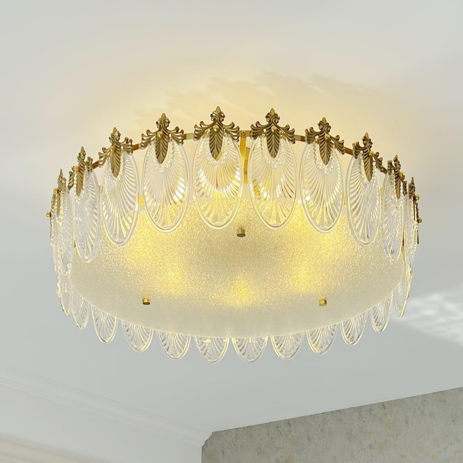 Modern Hand Formed Pattern Glass Petal Chandelier with Copper Finish for Living and Dining Rooms