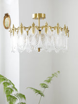 Modern Hand Formed Pattern Glass Petal Chandelier with Copper Finish for Living and Dining Rooms