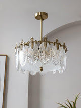 Modern Hand Formed Pattern Glass Petal Chandelier with Copper Finish for Living and Dining Rooms