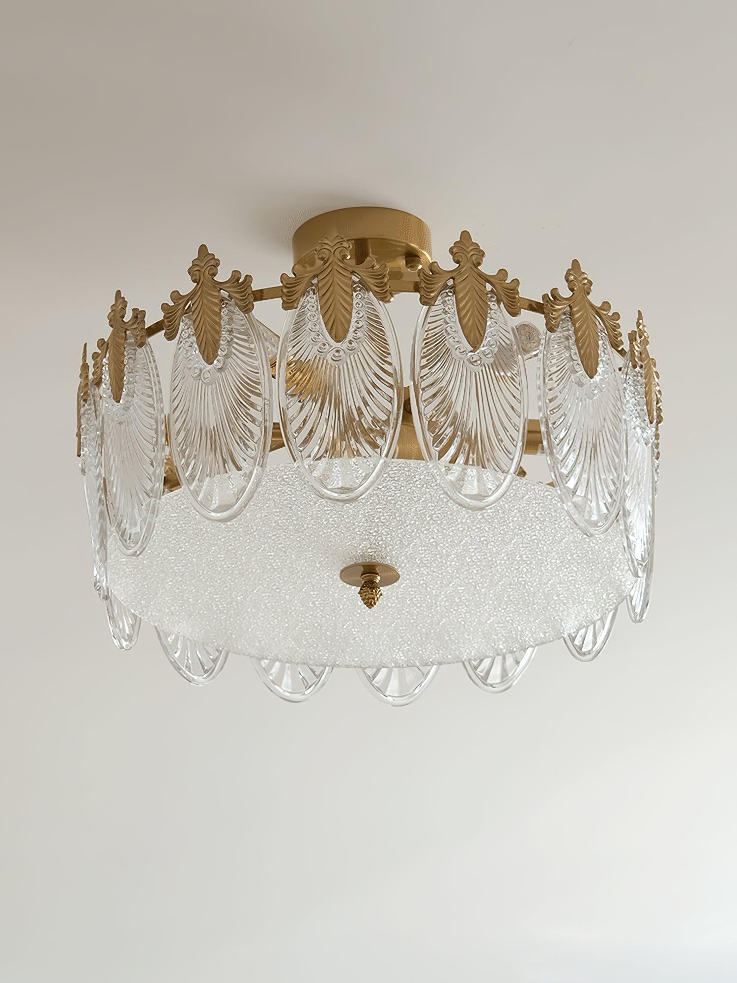 Modern Hand Formed Pattern Glass Petal Chandelier with Copper Finish for Living and Dining Rooms
