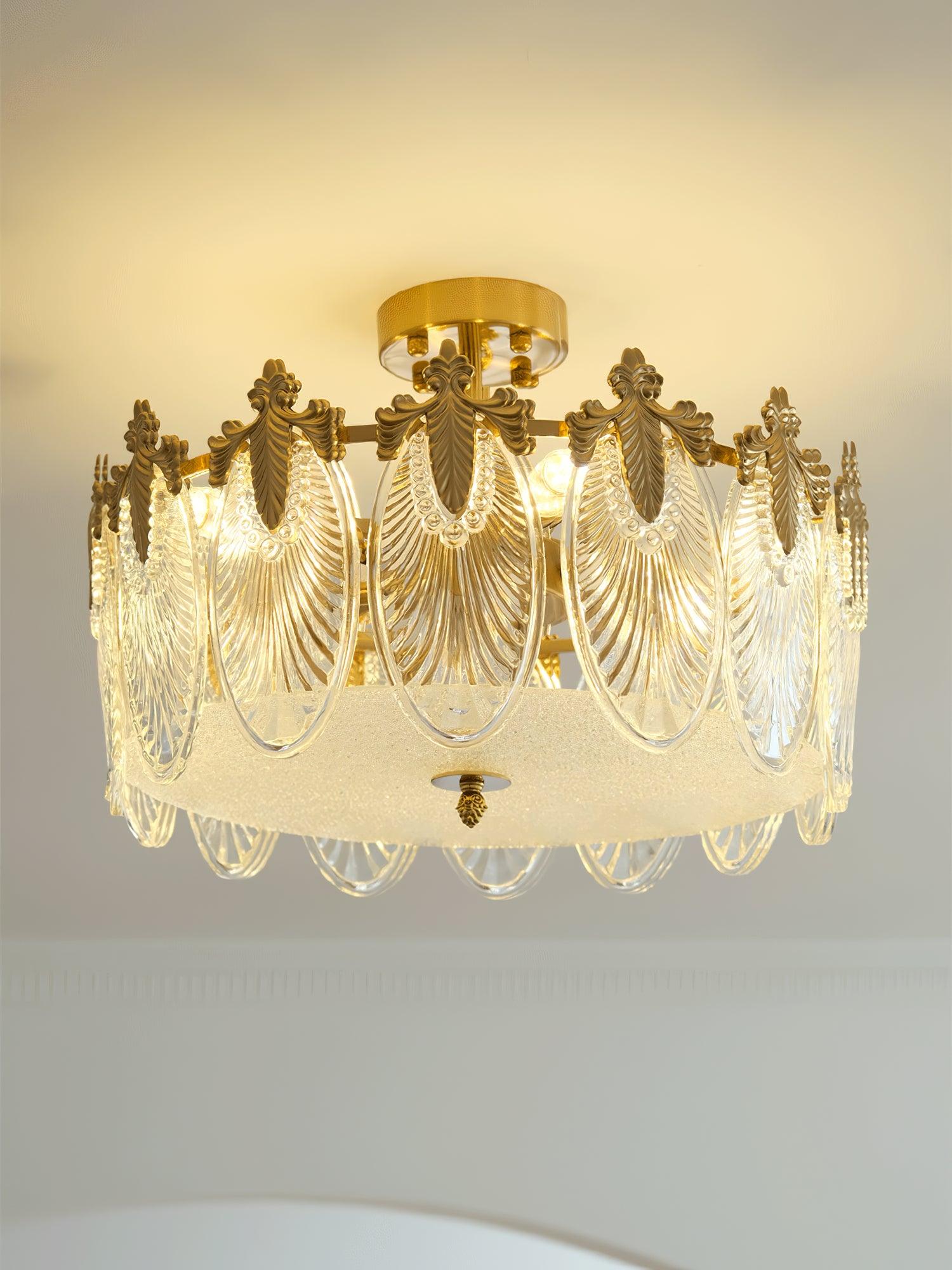Modern Hand Formed Pattern Glass Petal Chandelier with Copper Finish for Living and Dining Rooms