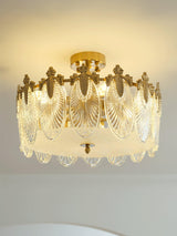 Modern Hand Formed Pattern Glass Petal Chandelier with Copper Finish for Living and Dining Rooms
