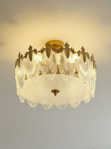 Modern Hand Formed Pattern Glass Petal Chandelier with Copper Finish for Living and Dining Rooms