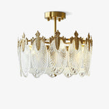 Modern Hand Formed Pattern Glass Petal Chandelier with Copper Finish for Living and Dining Rooms