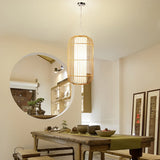 Modern Hand Woven Bamboo Pendant Light Natural Burlywood Wood Ceiling Fixture