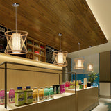 Modern Hand Woven Bamboo Pendant Light Natural Burlywood Wood Ceiling Fixture