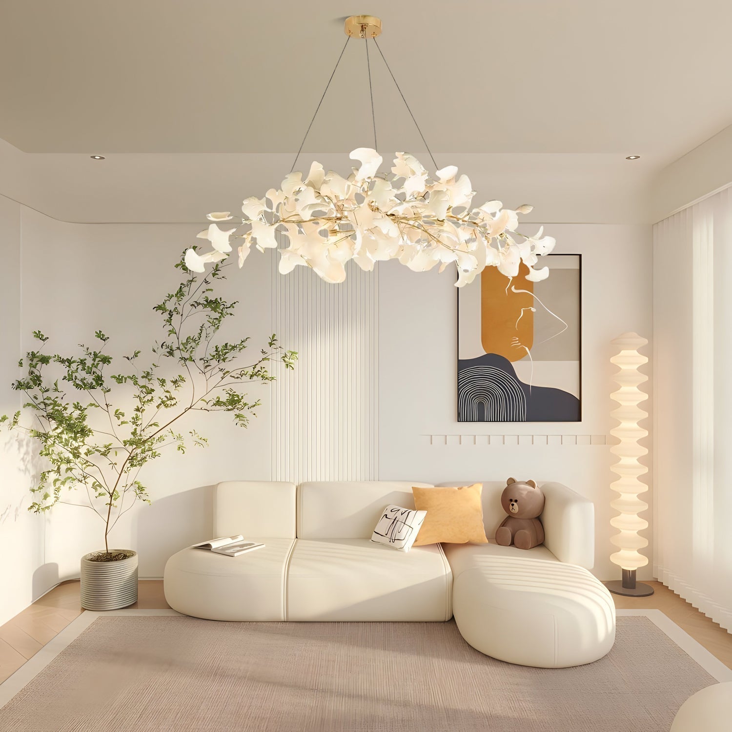 Modern Handcrafted Ceramic Gingko Leaf Chandelier Ceiling Light Fixture