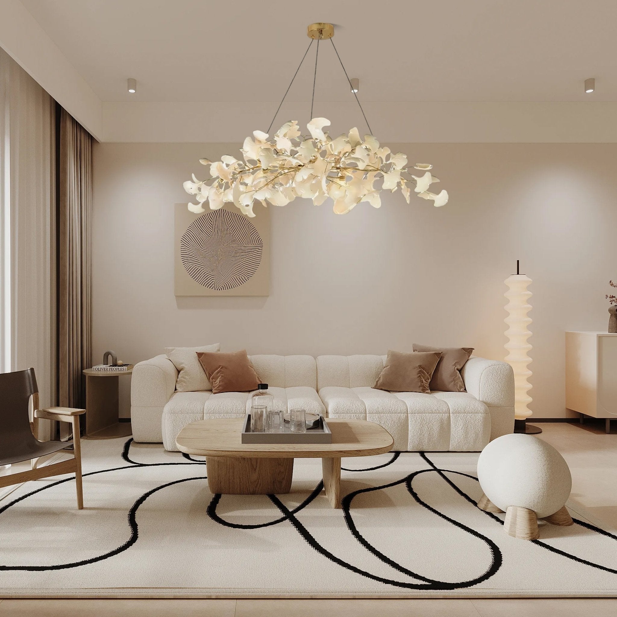Modern Handcrafted Ceramic Gingko Leaf Chandelier Ceiling Light Fixture