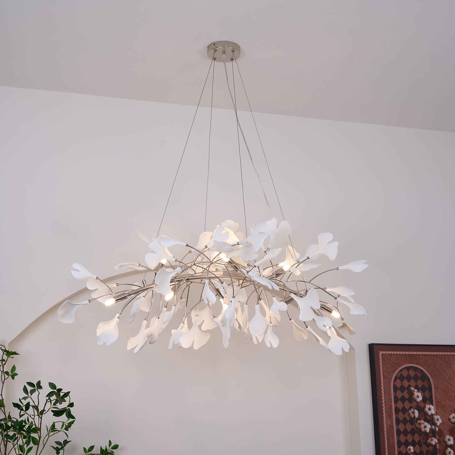 Modern Handcrafted Ceramic Gingko Leaf Chandelier Ceiling Light Fixture