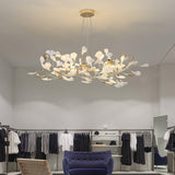 Modern Handcrafted Ceramic Gingko Leaf Chandelier Ceiling Light Fixture