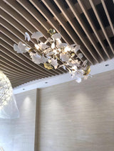 Modern Handcrafted Ceramic Gingko Leaf Chandelier Ceiling Light Fixture