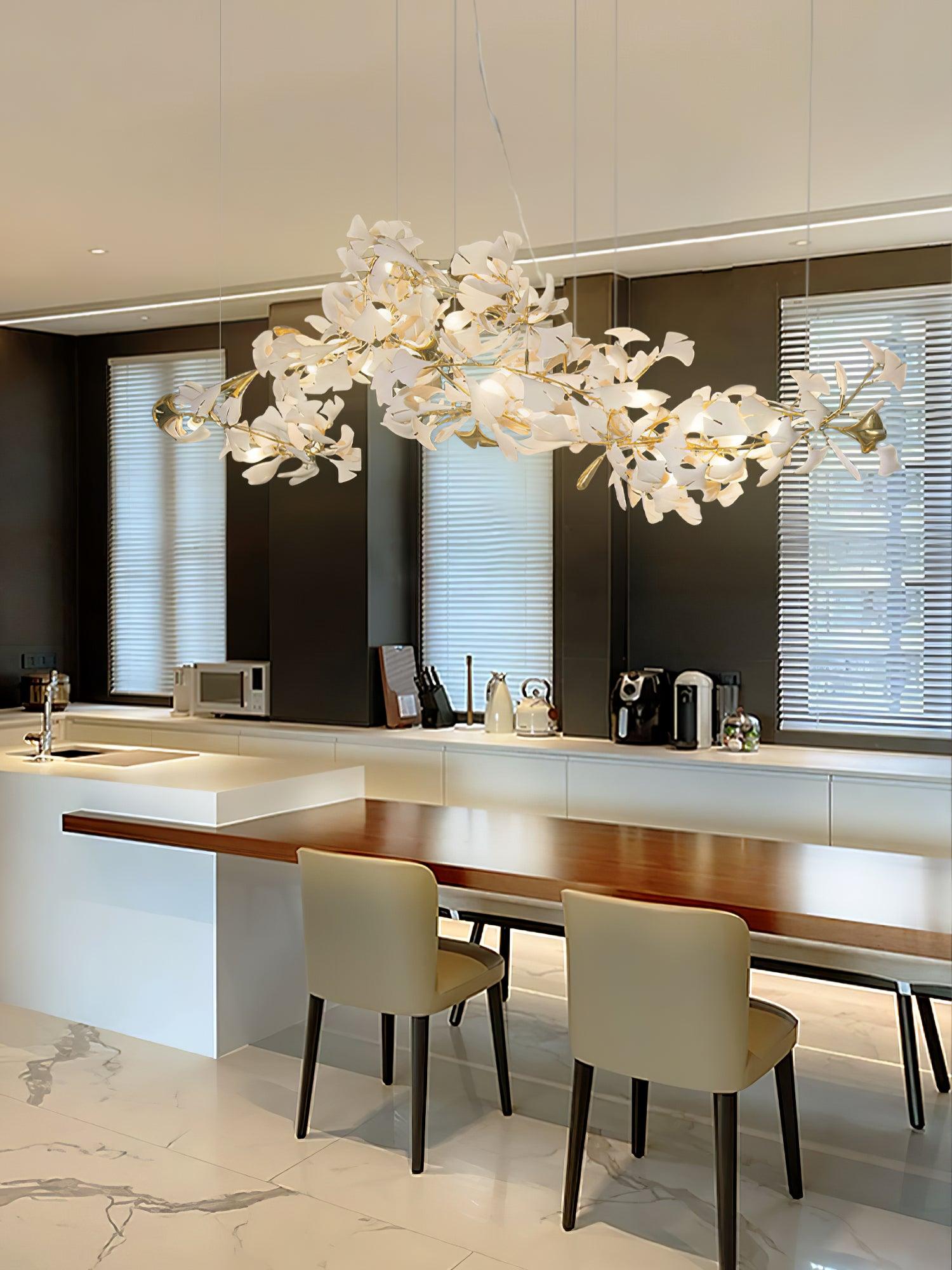 Modern Handcrafted Ceramic Gingko Leaf Chandelier Ceiling Light Fixture