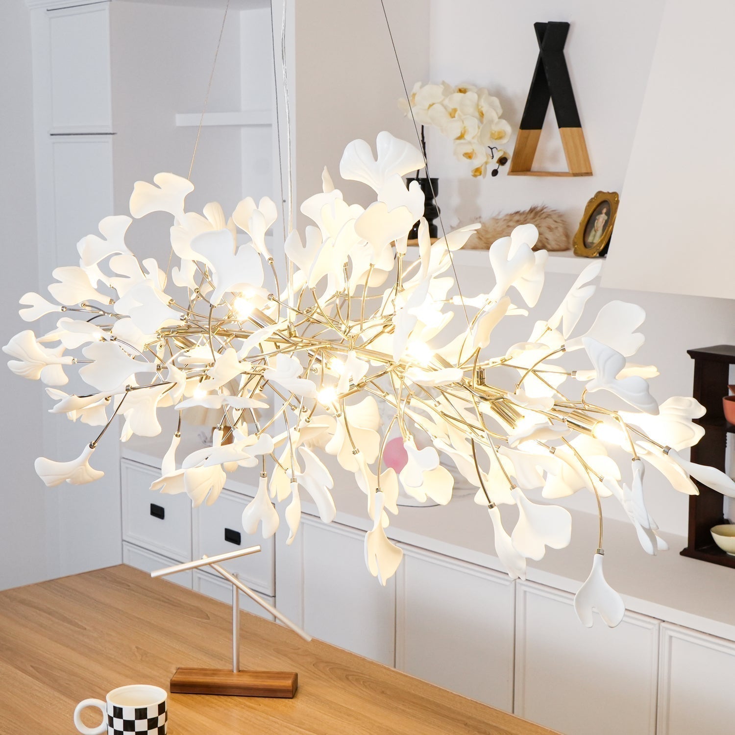 Modern Handcrafted Ceramic Gingko Leaf Chandelier Ceiling Light Fixture