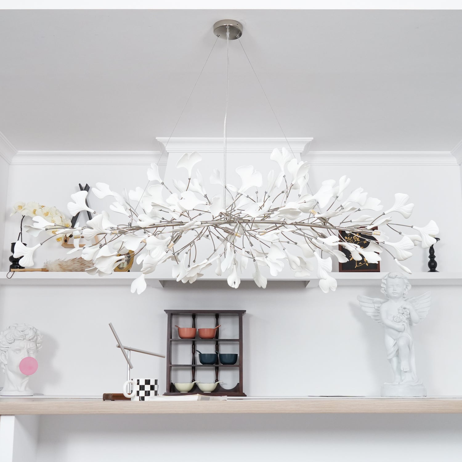Modern Handcrafted Ceramic Gingko Leaf Chandelier Ceiling Light Fixture