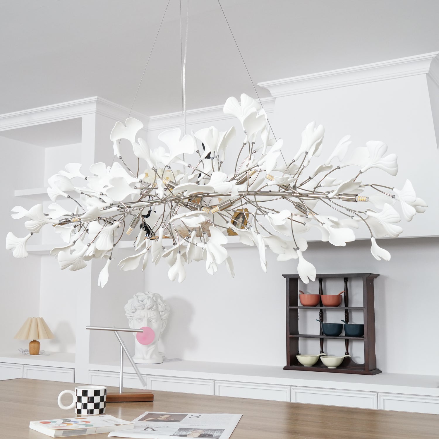 Modern Handcrafted Ceramic Gingko Leaf Chandelier Ceiling Light Fixture