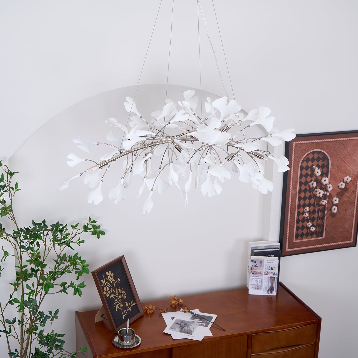 Modern Handcrafted Ceramic Gingko Leaf Chandelier Ceiling Light Fixture