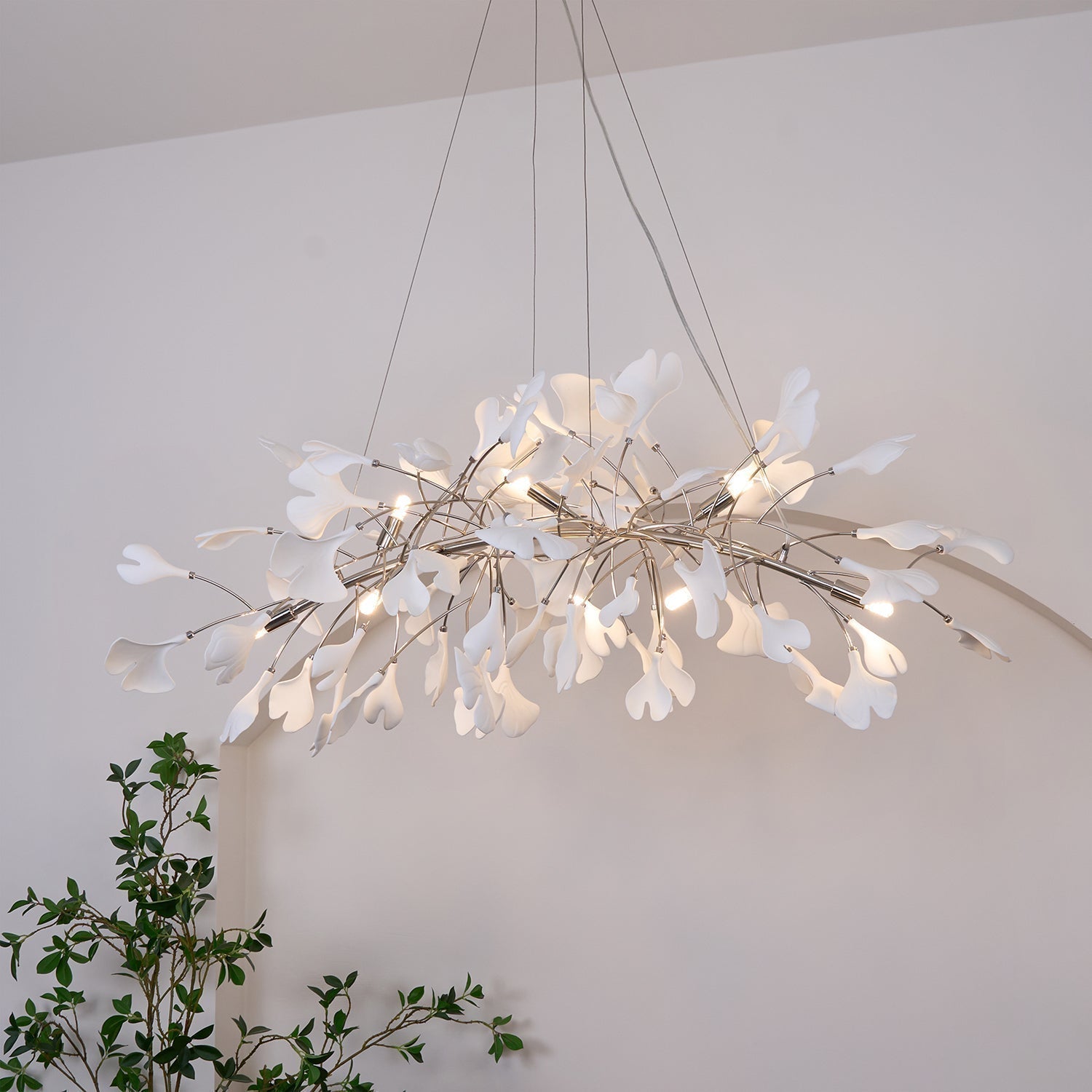 Modern Handcrafted Ceramic Gingko Leaf Chandelier Ceiling Light Fixture