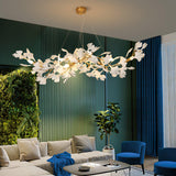 Modern Handcrafted Ceramic Ginkgo Leaf Chandelier Metal Pendant Lighting Fixture
