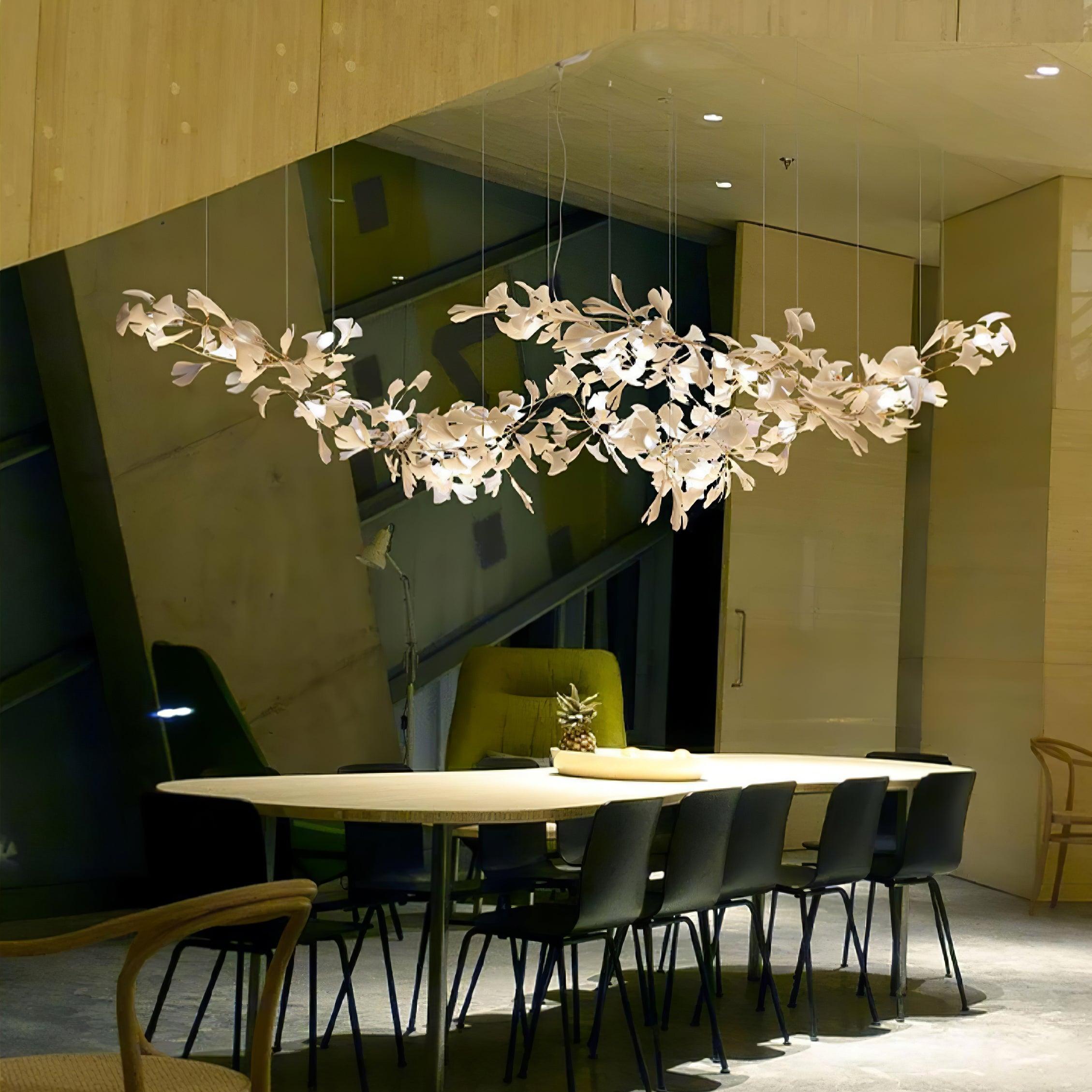 Modern Handcrafted Ceramic Ginkgo Leaf Chandelier Metal Pendant Lighting Fixture
