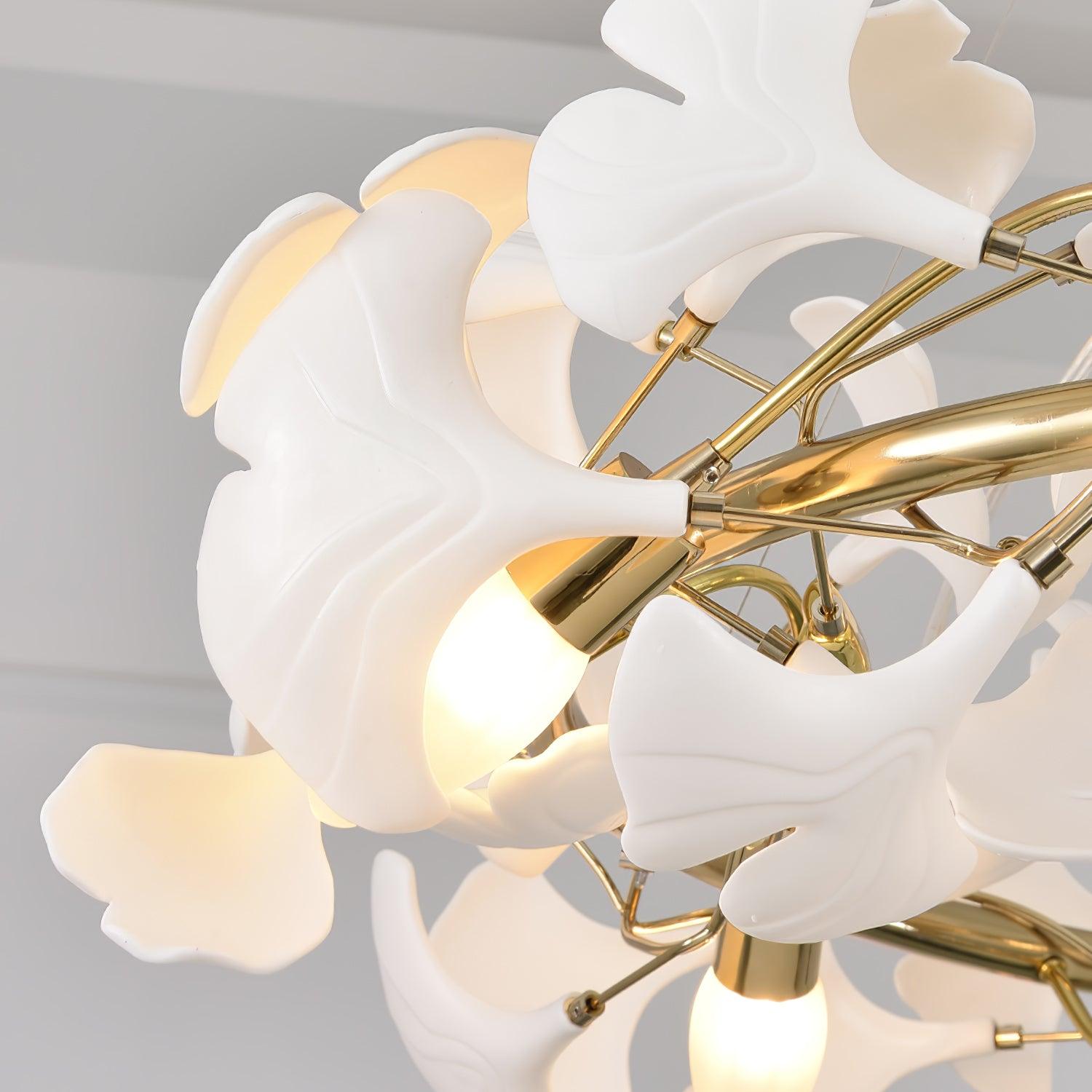 Modern Handcrafted Ceramic Ginkgo Leaf Chandelier Metal Pendant Lighting Fixture