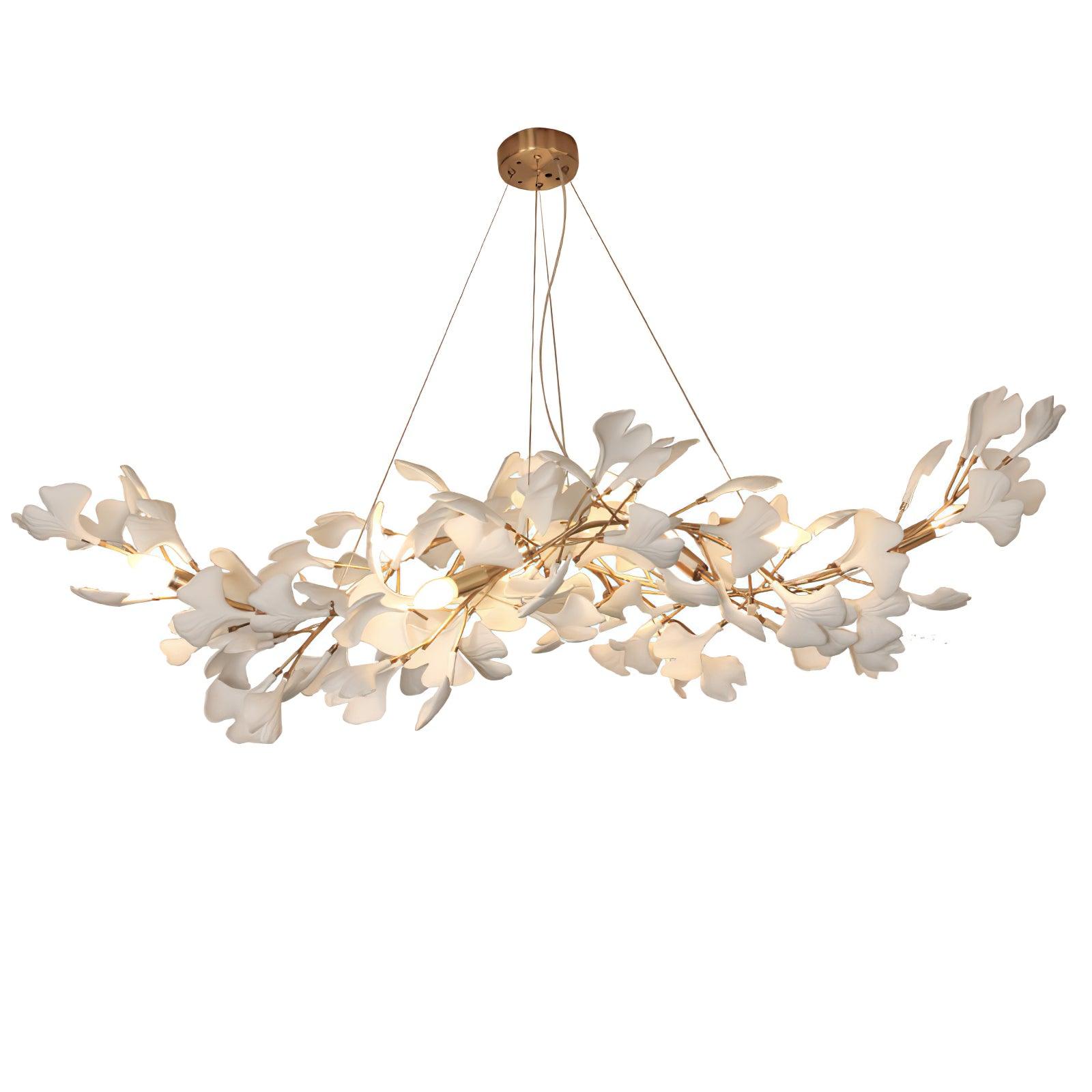 Modern Handcrafted Ceramic Ginkgo Leaf Chandelier Metal Pendant Lighting Fixture