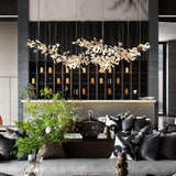 Modern Handcrafted Ceramic Ginkgo Leaf Chandelier Metal Pendant Lighting Fixture