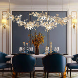 Modern Handcrafted Ceramic Ginkgo Leaf Chandelier Metal Pendant Lighting Fixture