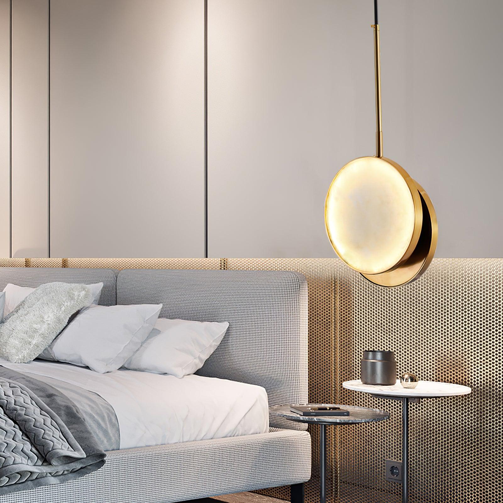 Modern Handcrafted Natural Alabaster and Brass LED Pendant Light Moonshade Droplight