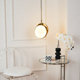 Modern Handcrafted Natural Alabaster and Brass LED Pendant Light Moonshade Droplight