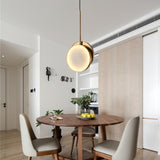 Modern Handcrafted Natural Alabaster and Brass LED Pendant Light Moonshade Droplight