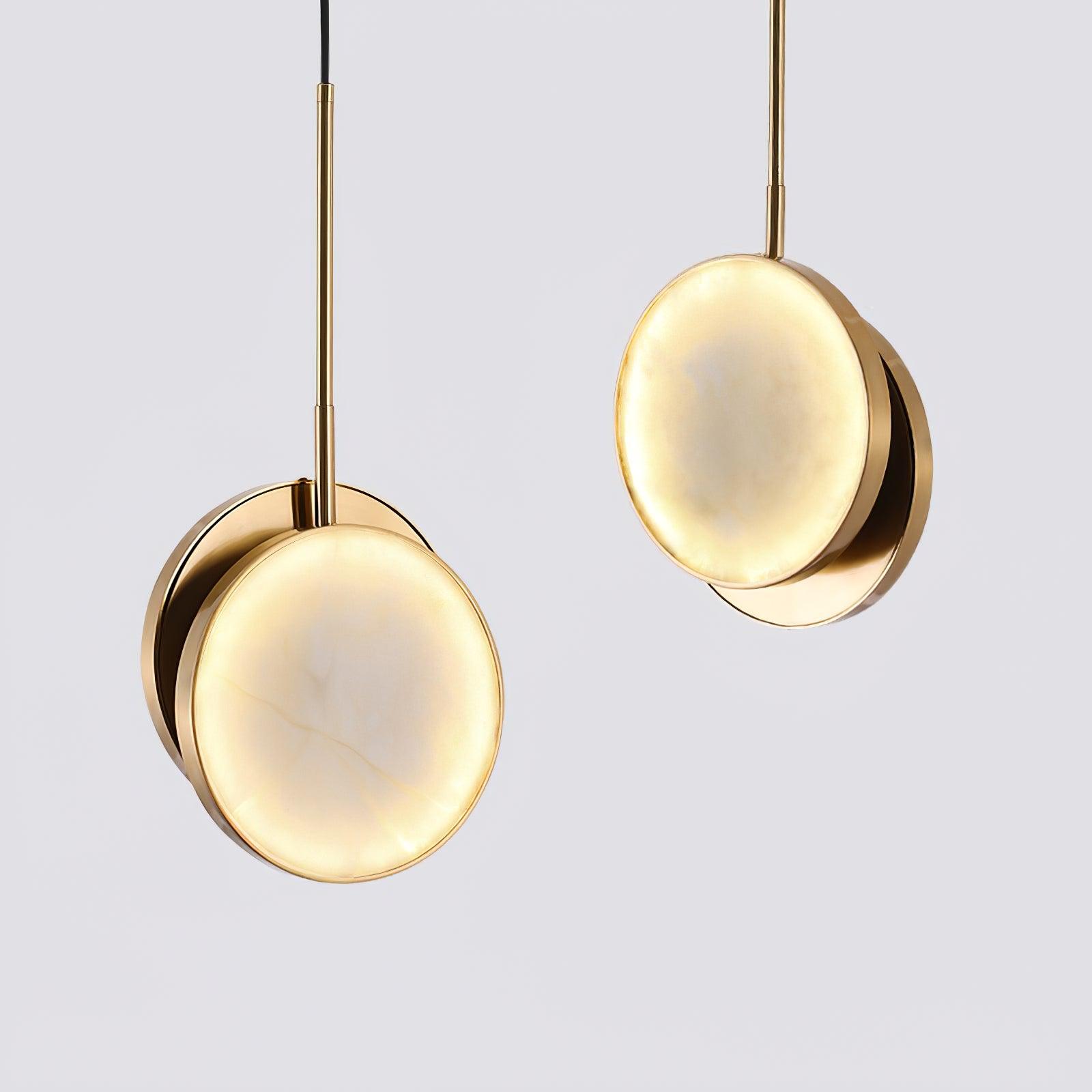 Modern Handcrafted Natural Alabaster and Brass LED Pendant Light Moonshade Droplight