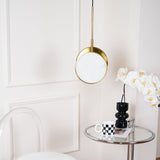 Modern Handcrafted Natural Alabaster and Brass LED Pendant Light Moonshade Droplight