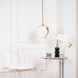 Modern Handcrafted Natural Alabaster and Brass LED Pendant Light Moonshade Droplight