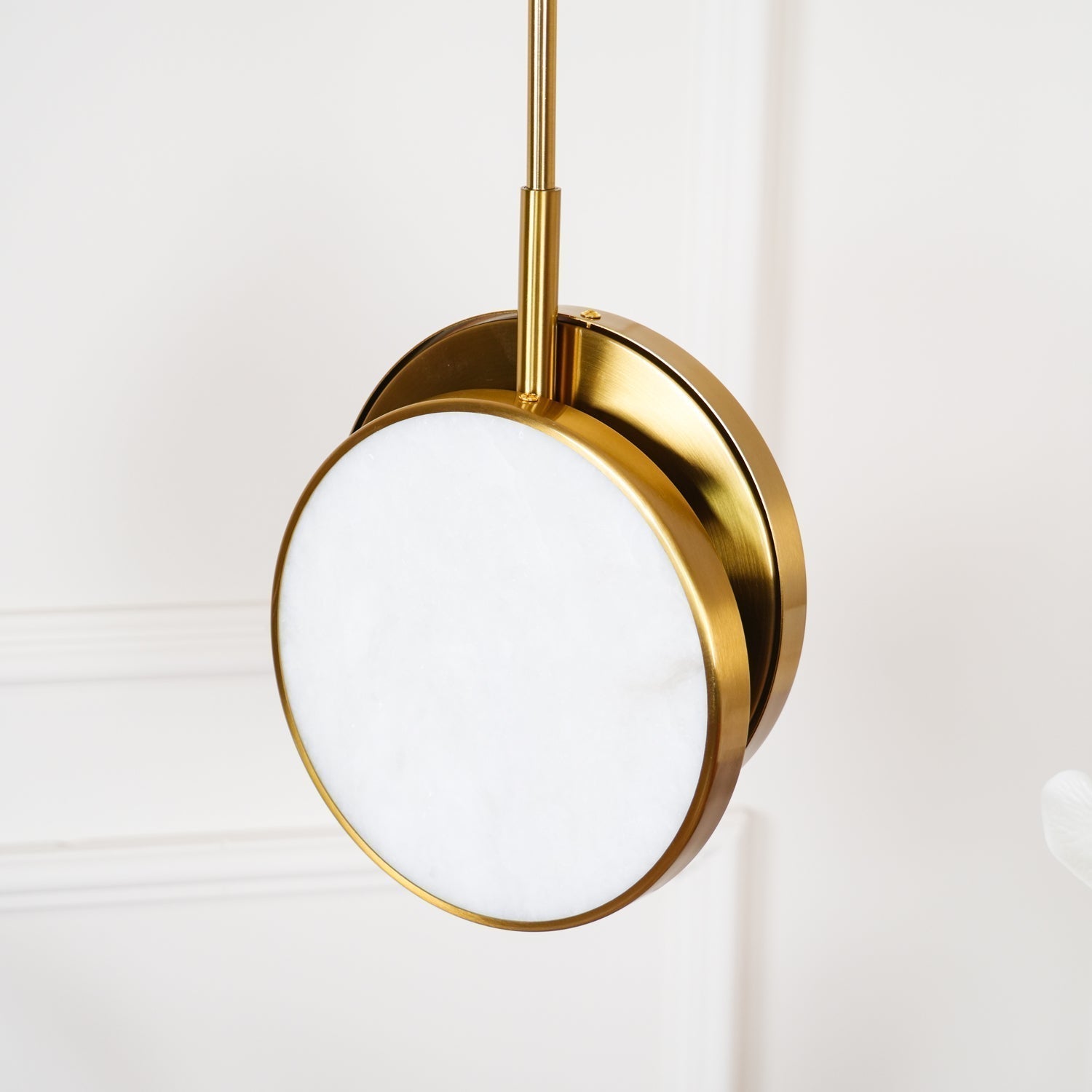 Modern Handcrafted Natural Alabaster and Brass LED Pendant Light Moonshade Droplight