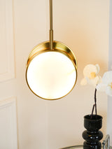 Modern Handcrafted Natural Alabaster and Brass LED Pendant Light Moonshade Droplight