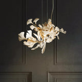 Modern Handcrafted Porcelain Ginkgo Leaf Chandelier Brass Branch Pendant Lighting